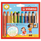 Preview: Buntstift, Wasserfarbe & Wachsmalkreide - STABILO woody 3 in 1 - 10er Pack - mit 10 verschiedenen Farben