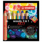 Preview: Buntstift, Wasserfarbe & Wachsmalkreide - STABILO woody 3 in 1 - ARTY - 6er Pack - mit 6 verschiedenen Farben und Spitzer
