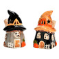 Preview: LED Hexenhaus Halloween aus Keramik B6 H10 T6 cm Orange Schwarz sotiert