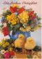 Preview: Oster-Postkarte Kücken mit Blumenstrauß