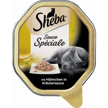 Sheba Schale Sauce Speciale Hühnchen in Kräutersauce Nassfutter 22x85g