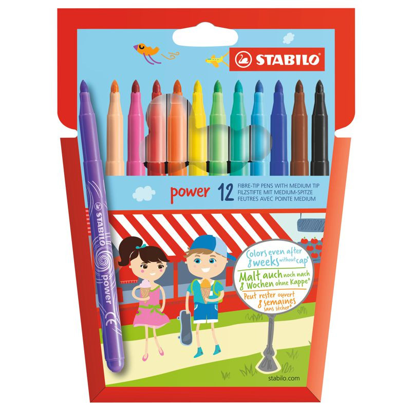 Filzstift - STABILO power - 12er Pack - mit 12 verschiedenen Farben