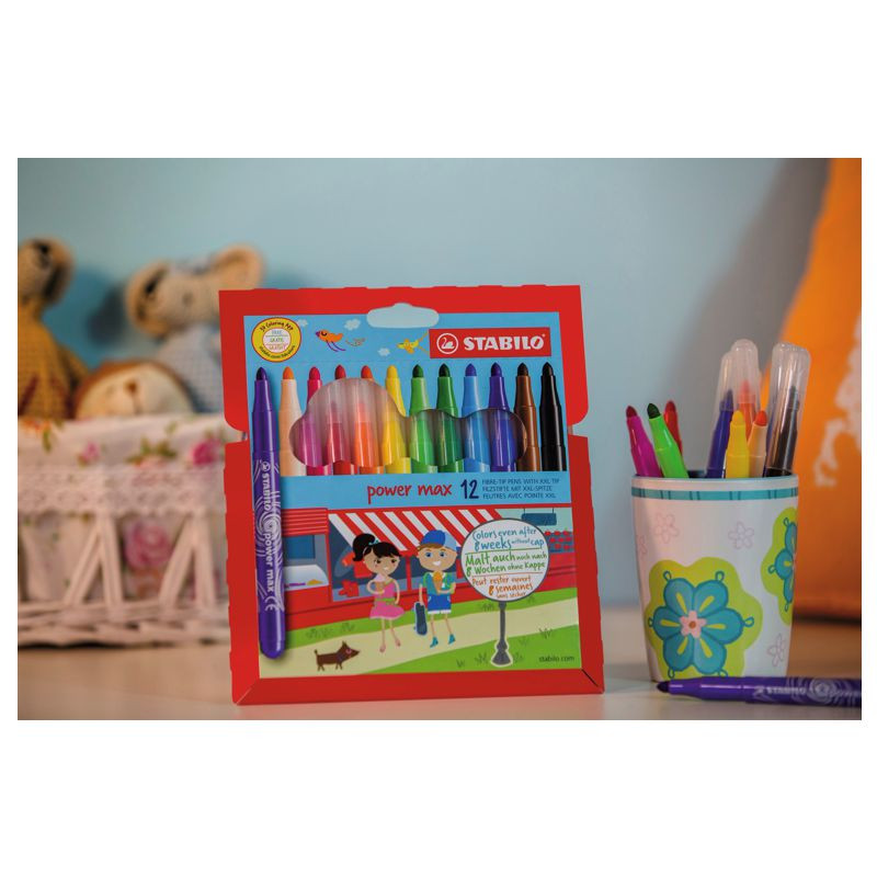 Filzstift - STABILO power max - 12er Pack - mit 12 verschiedenen Farben