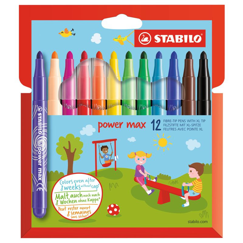 Filzstift - STABILO power max - 12er Pack - mit 12 verschiedenen Farben
