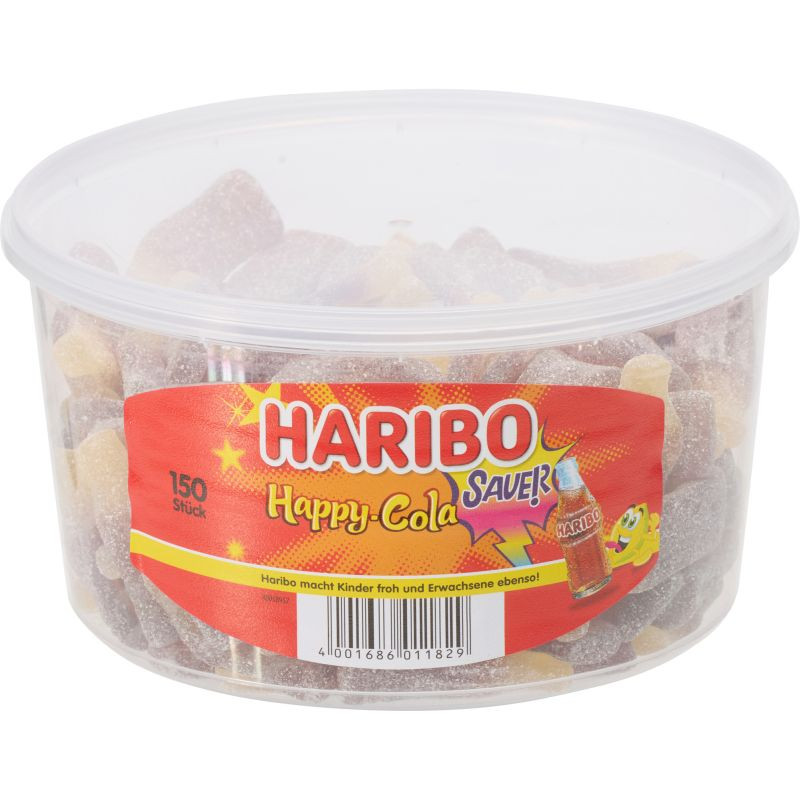 Haribo Happy Cola Sauer Fruchtgummi Dose 150 Stück Colaflaschen