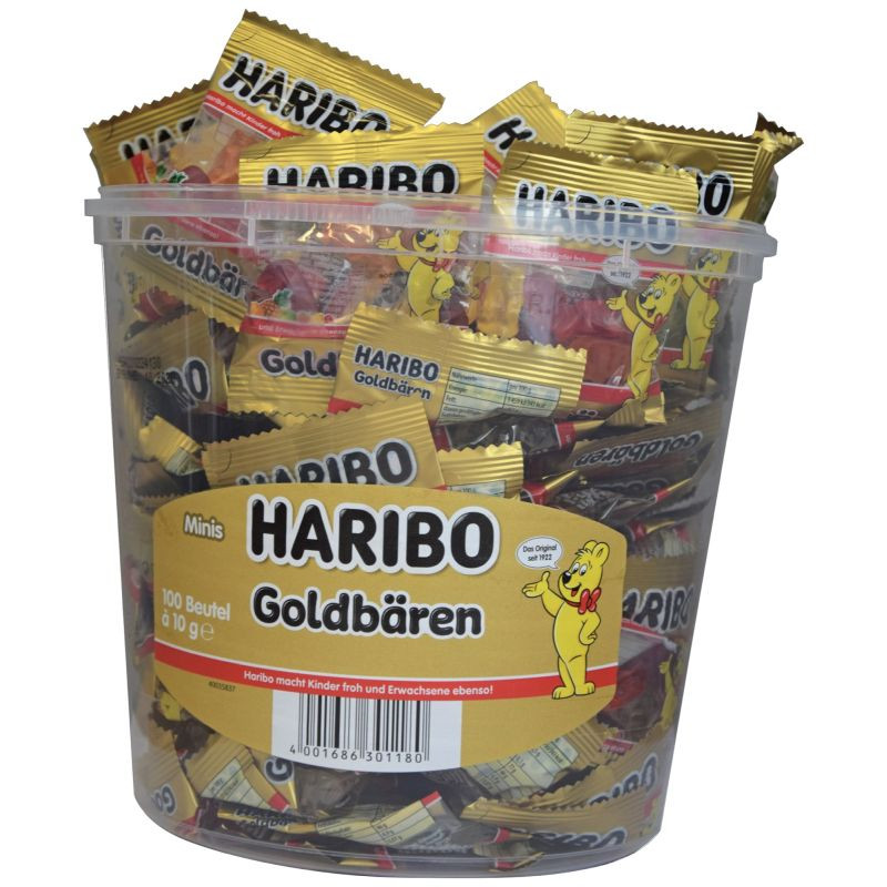 Haribo Goldbären Minis 100x10 g Kleine Fruchtgummi Bären im praktischen Vorratspack