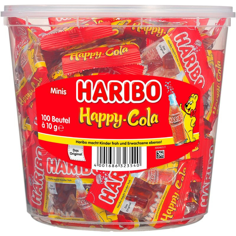 Haribo Minis Cola 100x10g Kleine Fruchtgummi Cola Fläschchen Portionspackung