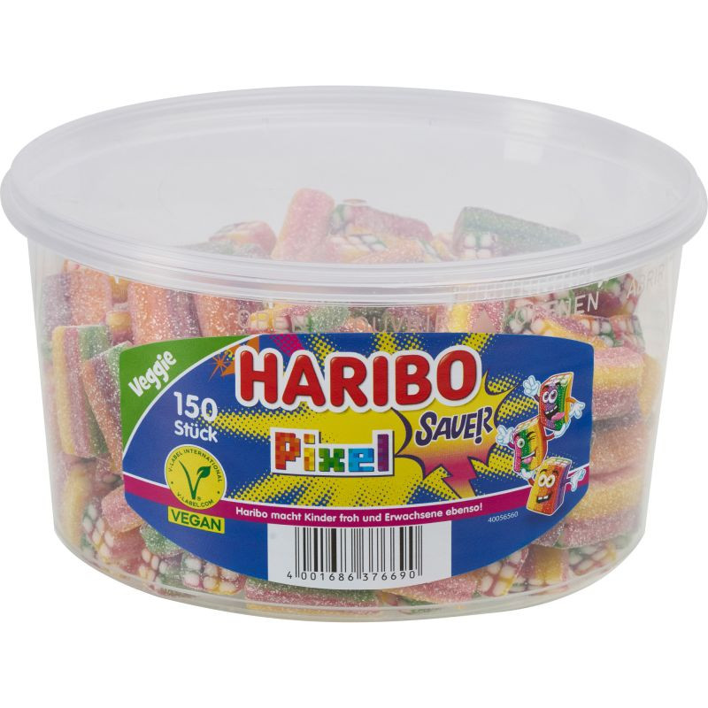Haribo Pixel Sauer Dose 150 Stück Saure Fruchtgummi in praktischer Dose