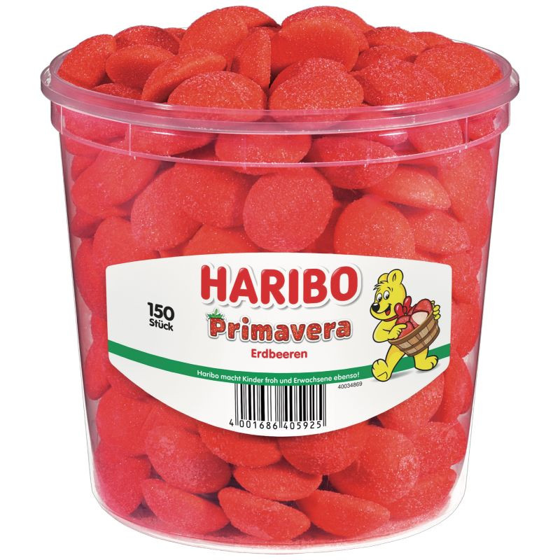 Haribo Primavera Dose 150 Stück Große gezuckerte Schaumzuckerstücke mit Erdbeergeschmack
