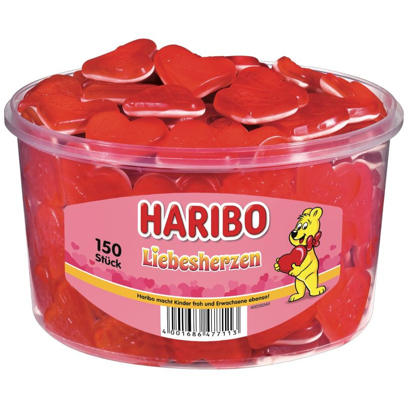 Haribo Liebesherzen Fruchtgummi Dose 150 Stück Bunte Herzmischung