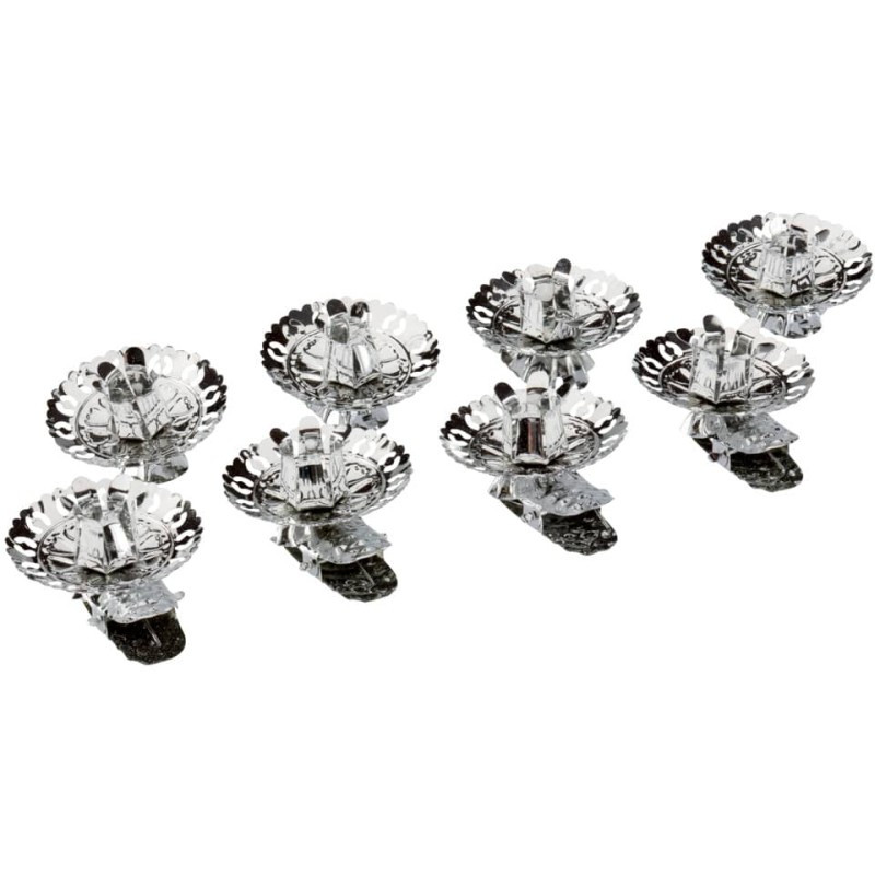 Christbaumkerzenhalter silber mit Tropfschale und Clip