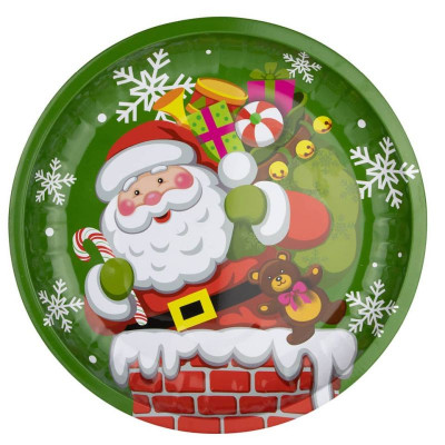 Weihnachten Teller Santa Metall grün 25,8x3cm