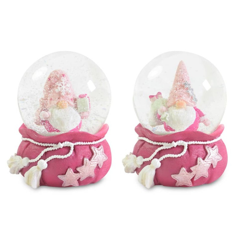 Weihnachten Schneekugel Wichtel rosa sortiert 9cm 1 Stück