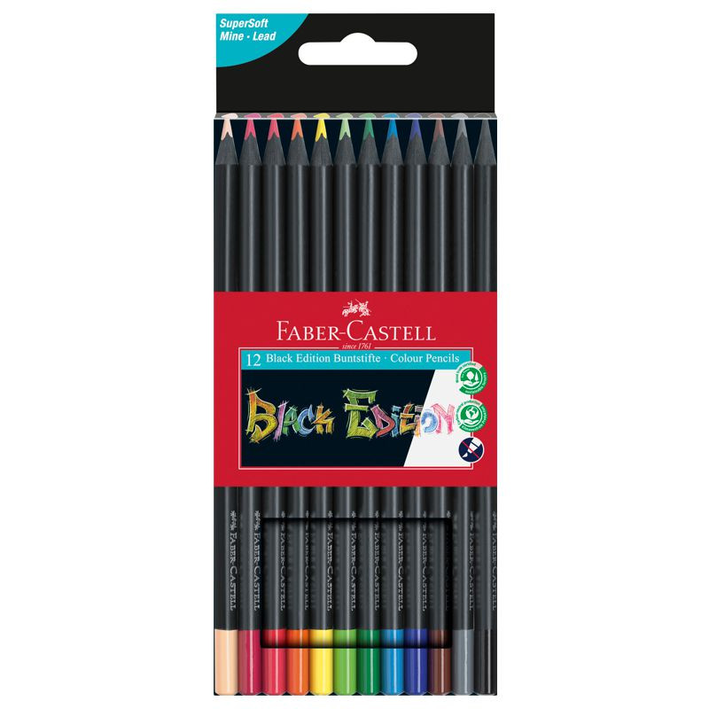 Faber Castell Dreikant-Buntstifte Black Edition, 12er Etui