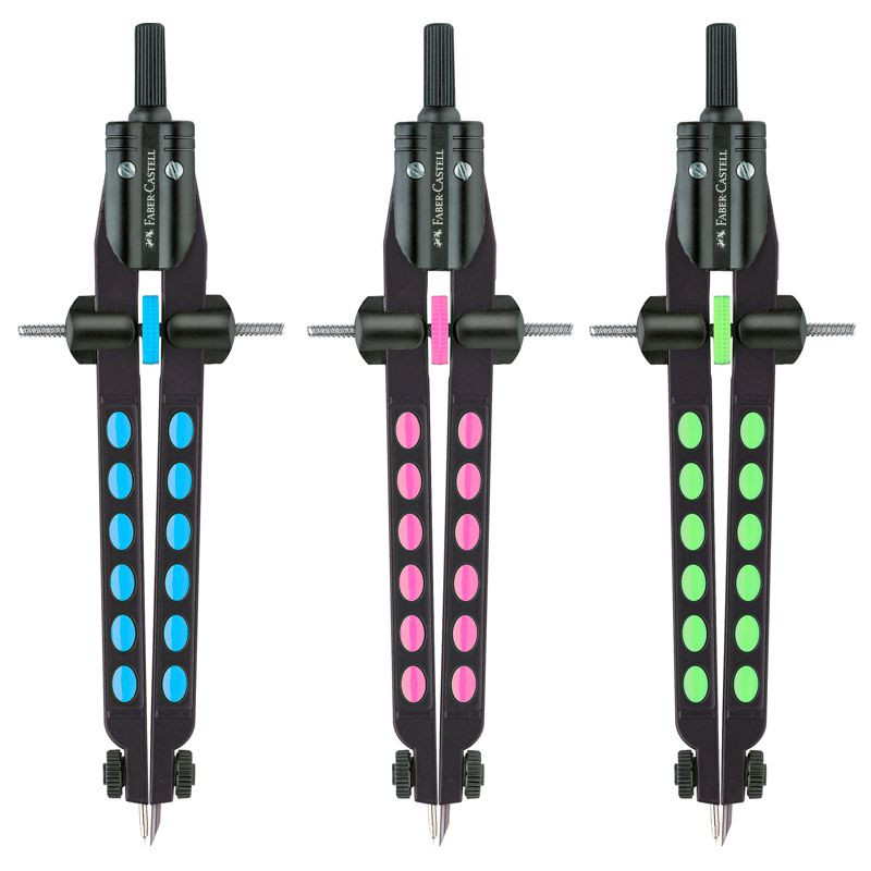Preview: Faber Castell Schenllverstellzirkel FACTORY NEON neonblau, neonpink und neongrün