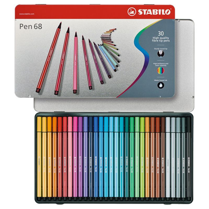 Preview: Premium-Filzstift - STABILO Pen 68 - 30er Metalletui - mit 30 verschiedenen Farben