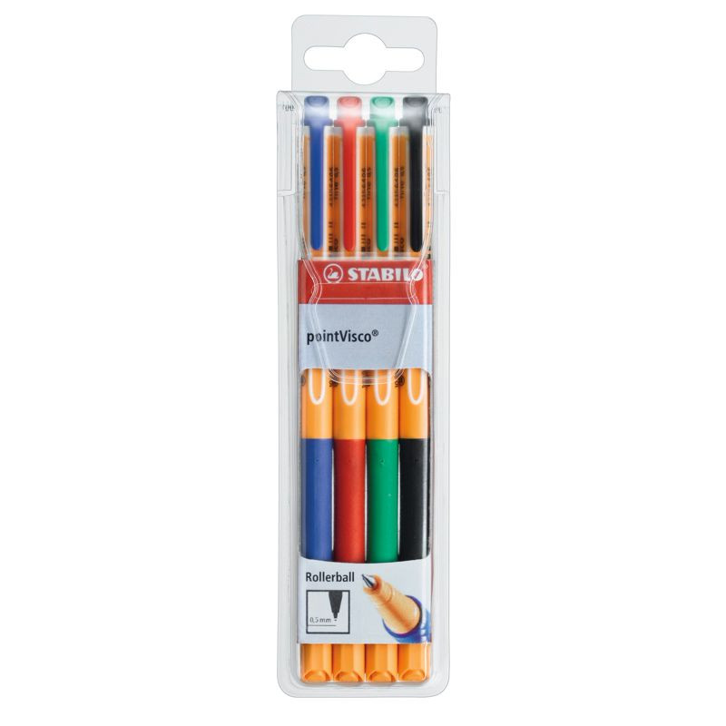 Tintenroller - STABILO pointVisco - 4er Pack - blau, rot, grün, schwarz