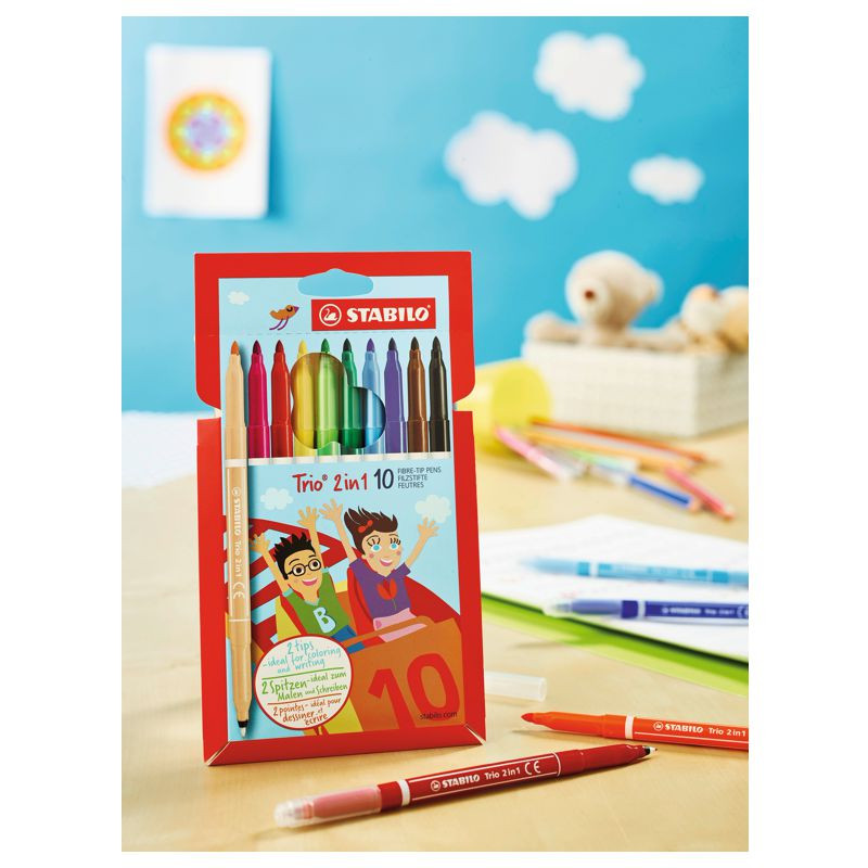 Filzstift und Fineliner in einem - STABILO Trio 2 in 1 - 10er Pack mit 10 verschiedenen Farben
