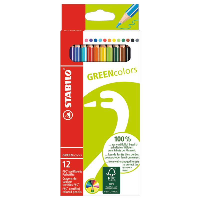 Umweltfreundlicher Buntstift - STABILO GREENcolors - 12er Pack - mit 12 verschiedenen Farben