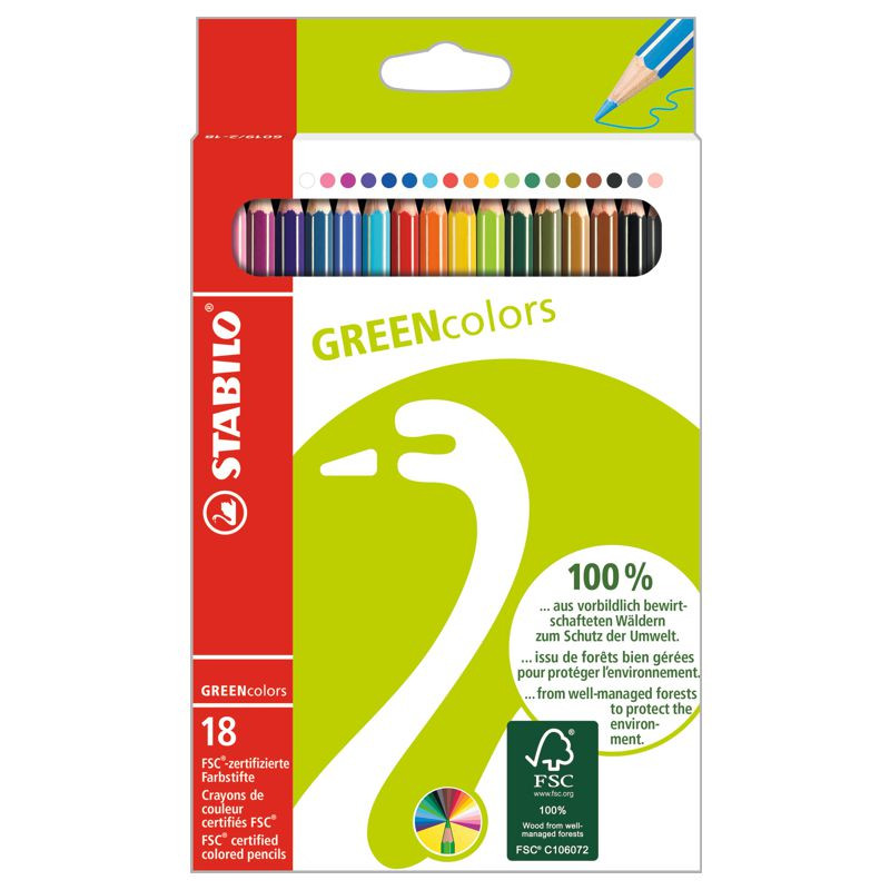 Umweltfreundlicher Buntstift - STABILO GREENcolors - 18er Pack - mit 18 verschiedenen Farben