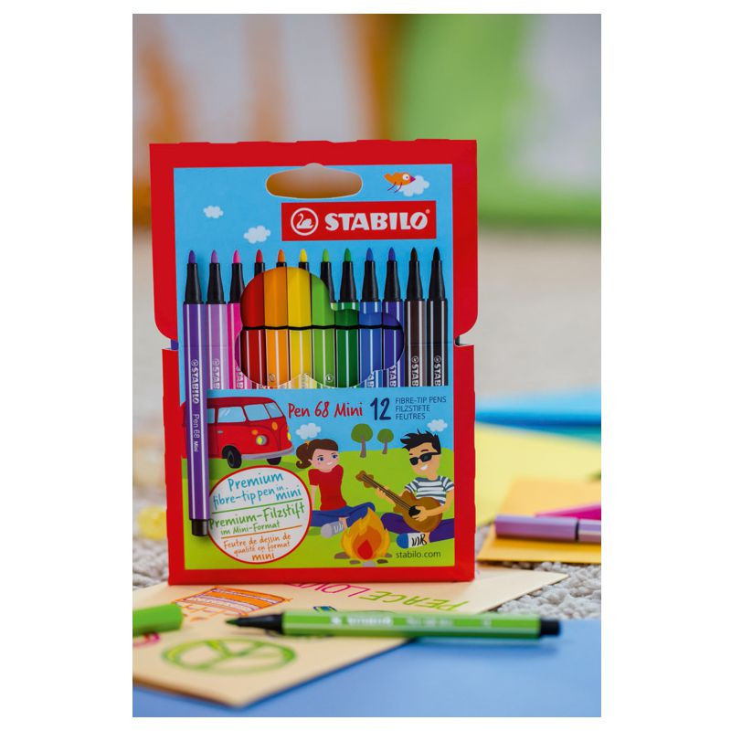 Premium-Filzstift - STABILO Pen 68 Mini - 12er Pack - mit 12 verschiedenen Farben