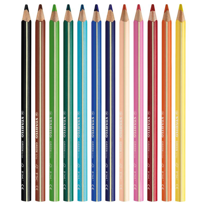Preview: Umweltfreundlicher Dreikant-Buntstift - STABILO GREENtrio - 12er Pack - mit 12 verschiedenen Farben
