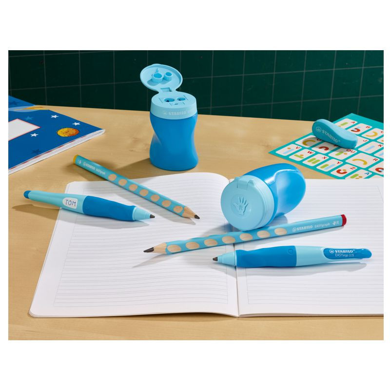 Preview: Ergonomischer Dosen-Spitzer für Linkshänder - STABILO EASYsharpener - 3 in 1 - blau
