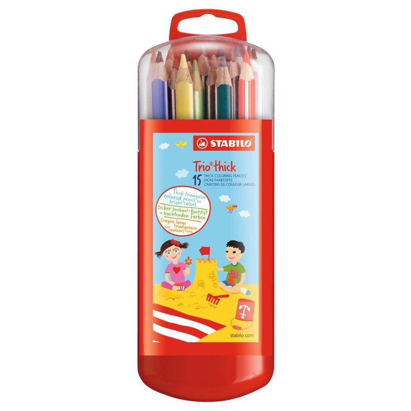 Dreikant-Buntstift - STABILO Trio dick - 15er Box mit Hängelasche - mit 15 verschiedenen Farben