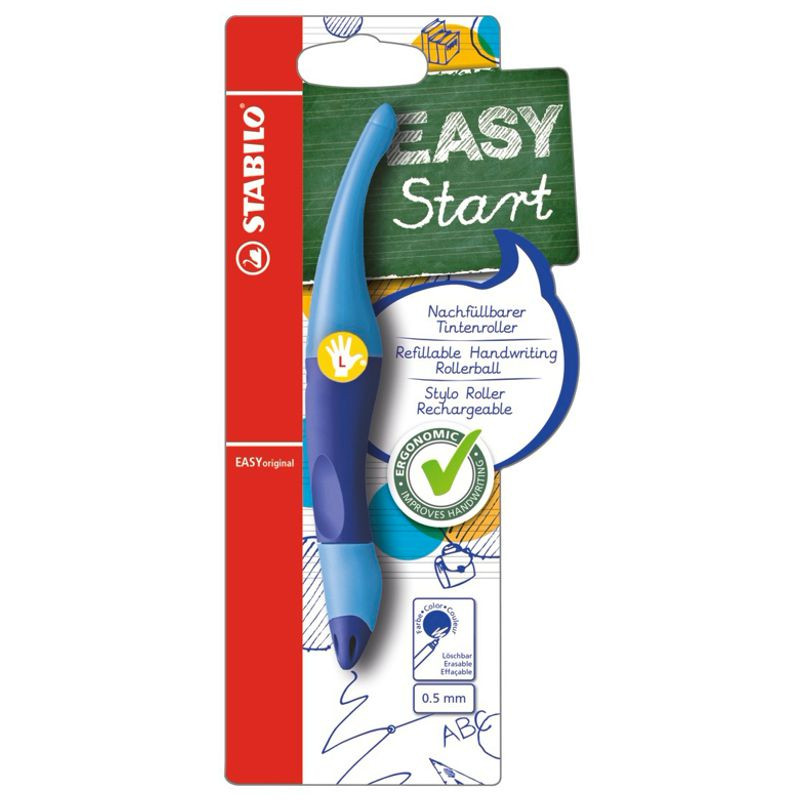 Ergonomischer Tintenroller für Linkshänder - STABILO EASYoriginal in dunkelblau/hellblau -Einzelstift - Schreibfarbe blau (löschbar) - inklusive Patrone