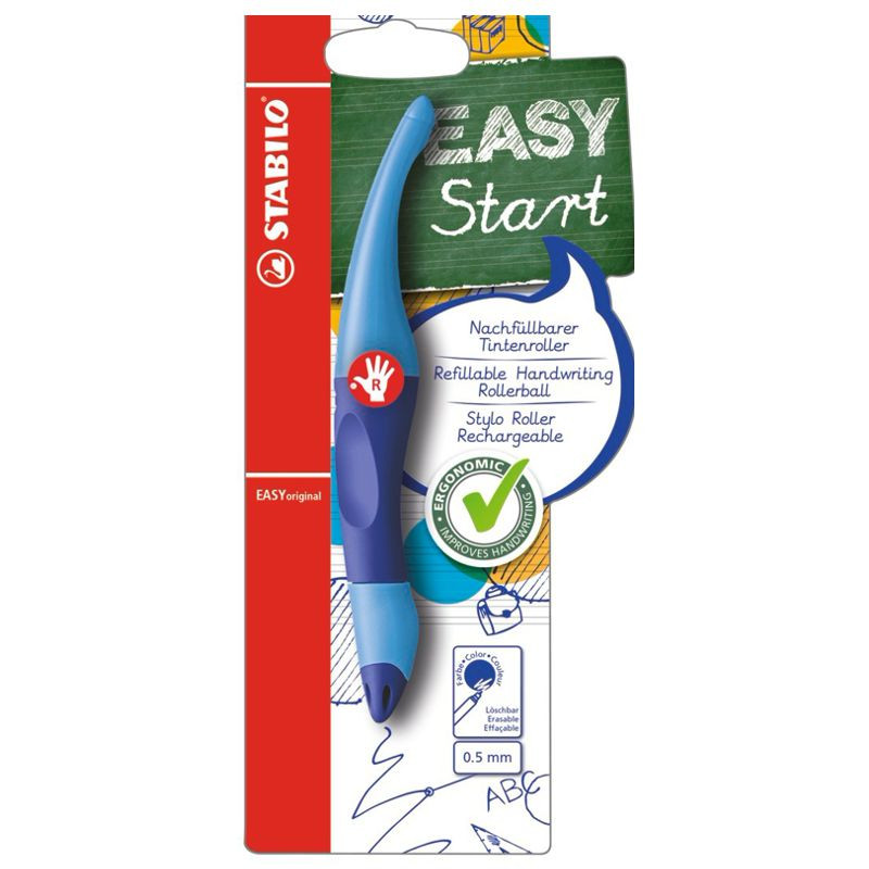 Ergonomischer Tintenroller für Rechtshänder - STABILO EASYoriginal in dunkel-/hellblau - Einzelstift - Schreibfarbe blau (löschbar) - inklusive Patrone