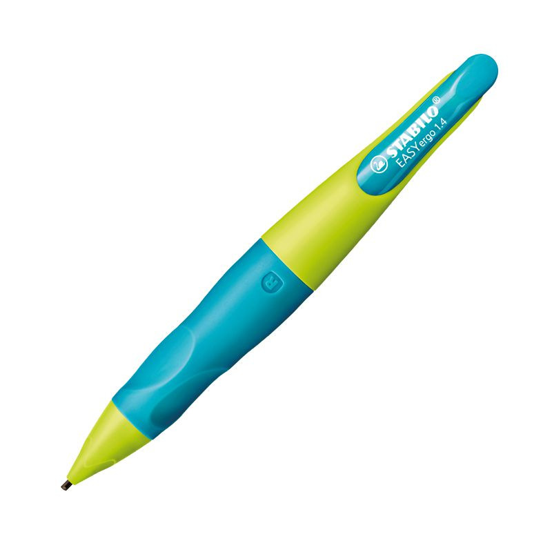 Preview: Ergonomischer Druck-Bleistift für Rechtshänder - STABILO EASYergo 1.4 in neonlimonengrün/aquamarin - Einzelstift - inklusive 3 dünner Minen - Härtegrad HB