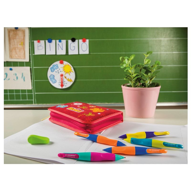 Preview: Ergonomischer Druck-Bleistift für Rechtshänder - STABILO EASYergo 1.4 in neonlimonengrün/aquamarin - Einzelstift - inklusive 3 dünner Minen - Härtegrad HB