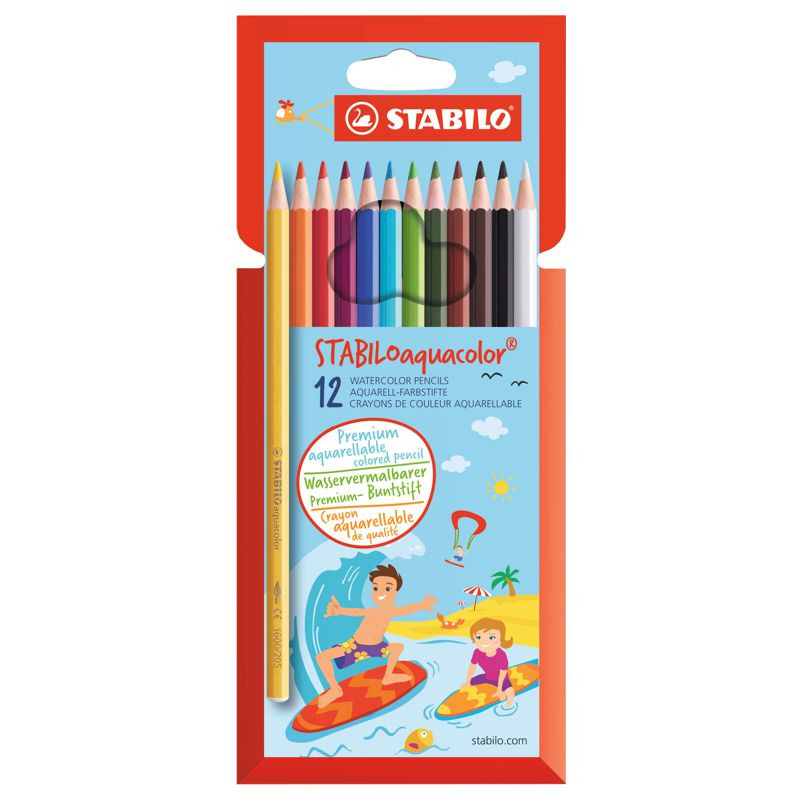 Aquarell-Buntstift - STABILO aquacolor -12er Pack - mit 12 verschiedenen Farben