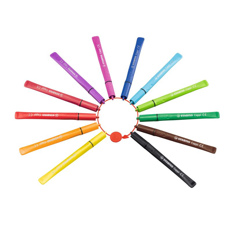 Preview: Filzstift mit Kappenring - STABILO Cappi - 12er Pack - mit 12 verschiedenen Farben