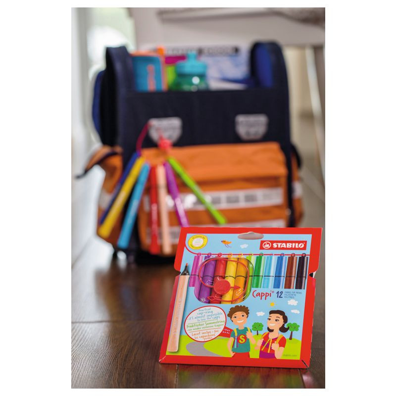 Filzstift mit Kappenring - STABILO Cappi - 12er Pack - mit 12 verschiedenen Farben