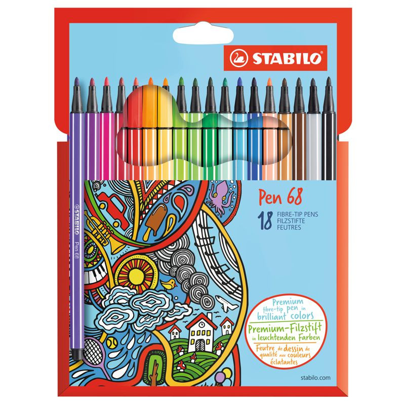 Premium-Filzstift - STABILO Pen 68 - 18er Pack - mit 18 verschiedenen Farben