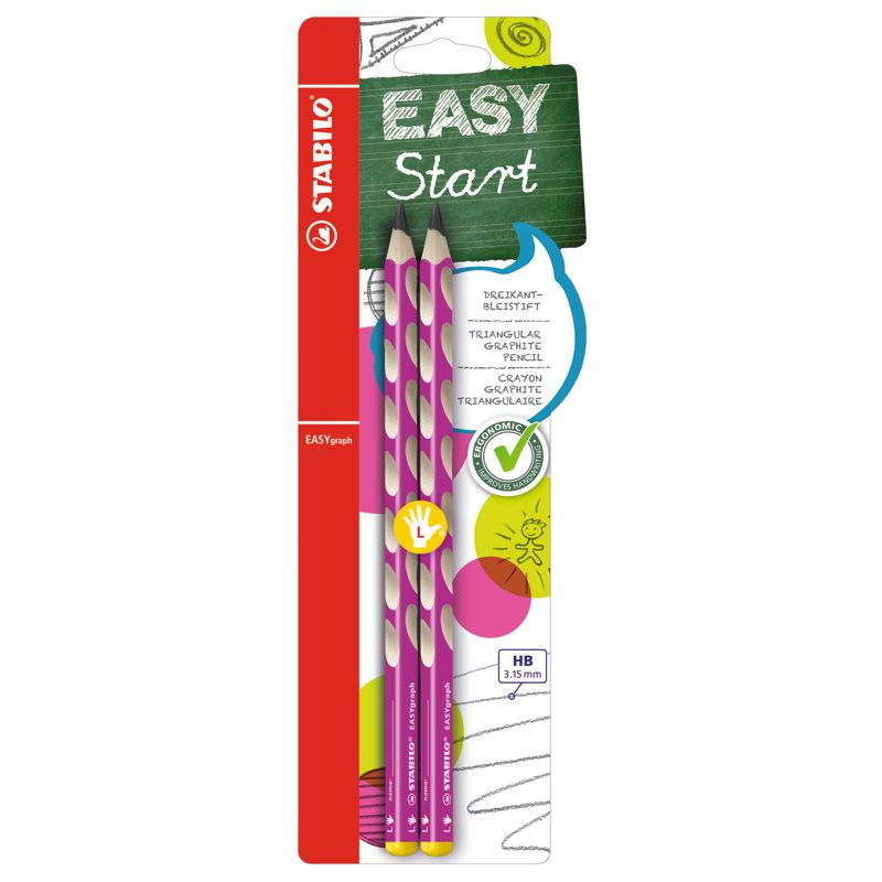 Ergonomischer Dreikant-Bleistift für Linkshänder - STABILO EASYgraph in pink - 2er Pack - Härtegrad HB