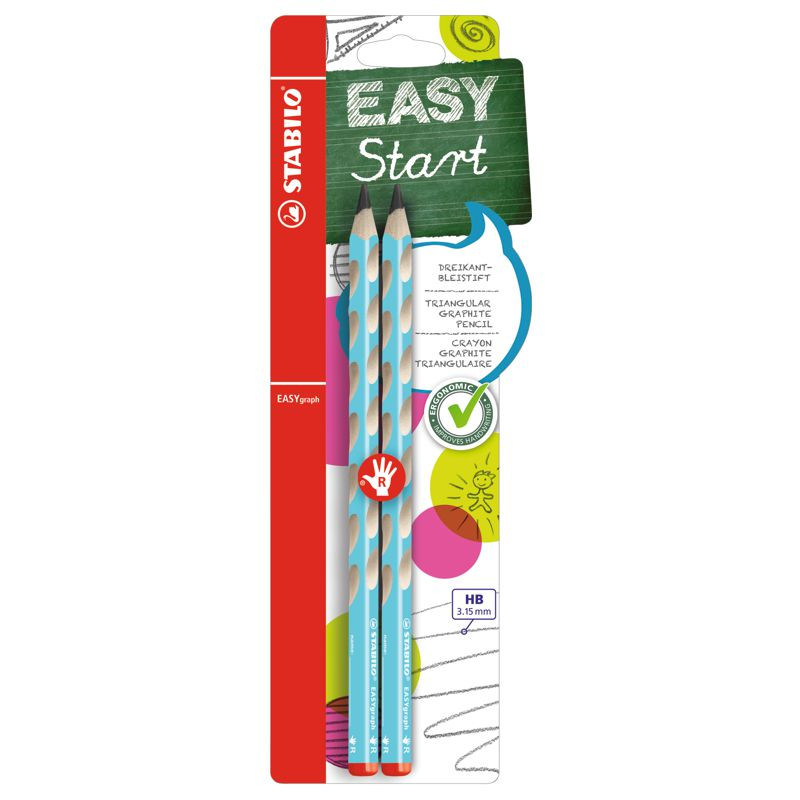 Ergonomischer Dreikant-Bleistift für Rechtshänder - STABILO EASYgraph in blau - 2er Pack - Härtegrad HB