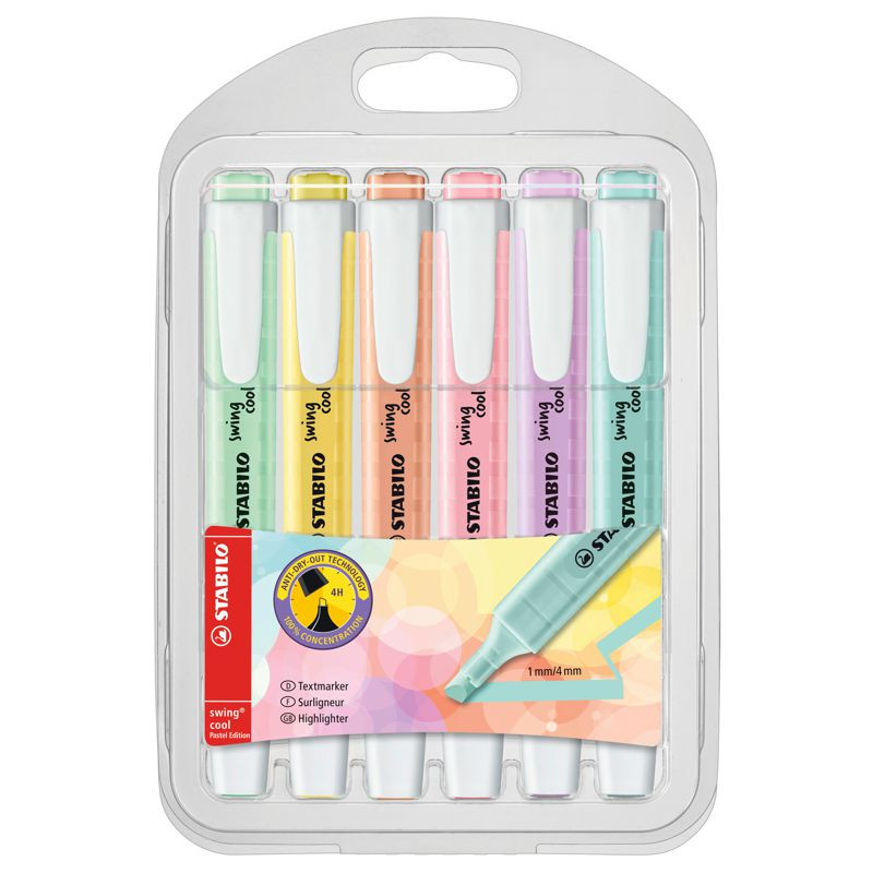 Textmarker - STABILO swing cool Pastel Edition - 6er Pack - 6 Farben