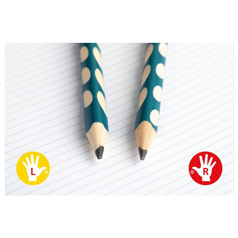 Preview: Schmaler Dreikant-Bleistift für Linkshänder - STABILO EASYgraph S in petrol - 2er Pack - Härtegrad HB