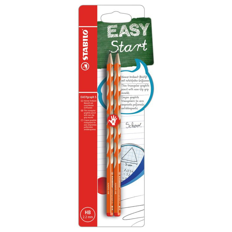 Schmaler Dreikant-Bleistift für Rechtshänder - STABILO EASYgraph S in orange - 2er Pack - Härtegrad HB