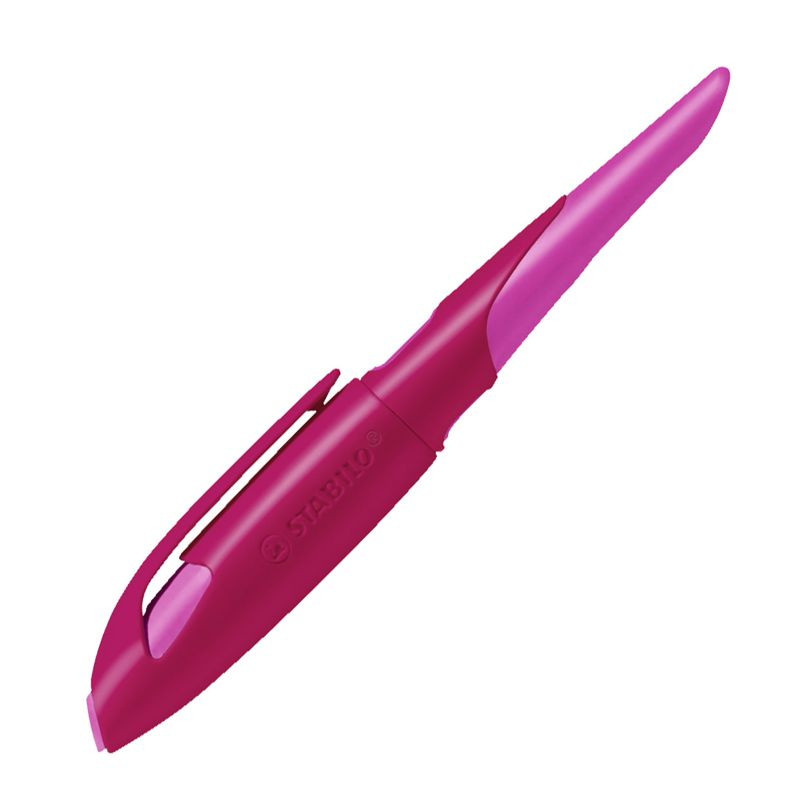 Preview: Ergonomischer Schulfüller für Rechtshänder mit Standard-Feder M - STABILO EASYbirdy in beere/pink - Einzelstift - inklusive Patrone und Einstellwerkzeug - Schreibfarbe blau (löschbar)