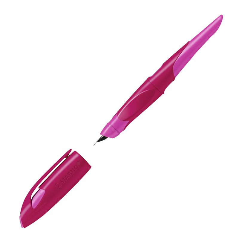 Preview: Ergonomischer Schulfüller für Rechtshänder mit Standard-Feder M - STABILO EASYbirdy in beere/pink - Einzelstift - inklusive Patrone und Einstellwerkzeug - Schreibfarbe blau (löschbar)