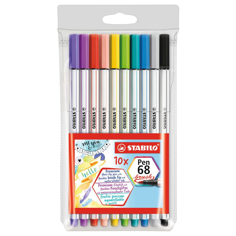 Premium-Filzstift mit Pinselspitze für variable Strichstärken - STABILO Pen 68 brush - 10er Pack - mit 10 verschiedenen Farben