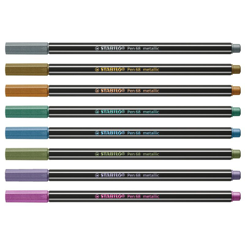 Preview: Premium Metallic-Filzstift - STABILO Pen 68 metallic - 8er Metalletui - mit 8 verschiedenen Metallic-Farben