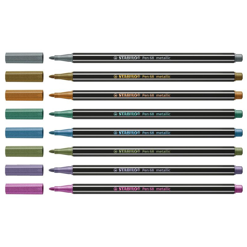 Preview: Premium Metallic-Filzstift - STABILO Pen 68 metallic - 8er Metalletui - mit 8 verschiedenen Metallic-Farben