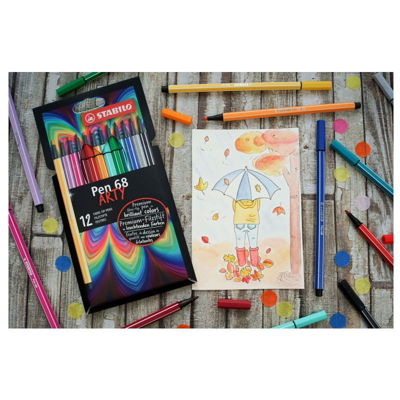 Preview: Premium-Filzstift - STABILO Pen 68 - ARTY - 12er Pack - mit 12 verschiedenen Farben