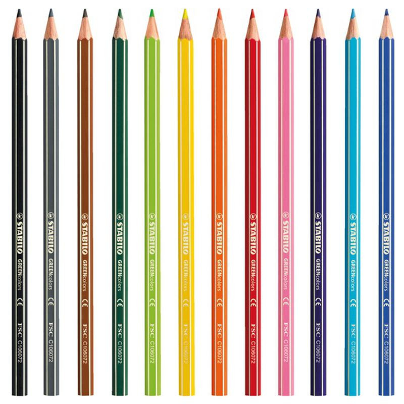 Preview: Umweltfreundlicher Buntstift - STABILO GREENcolors ARTY - 12er Pack - mit 12 verschiedenen Farben