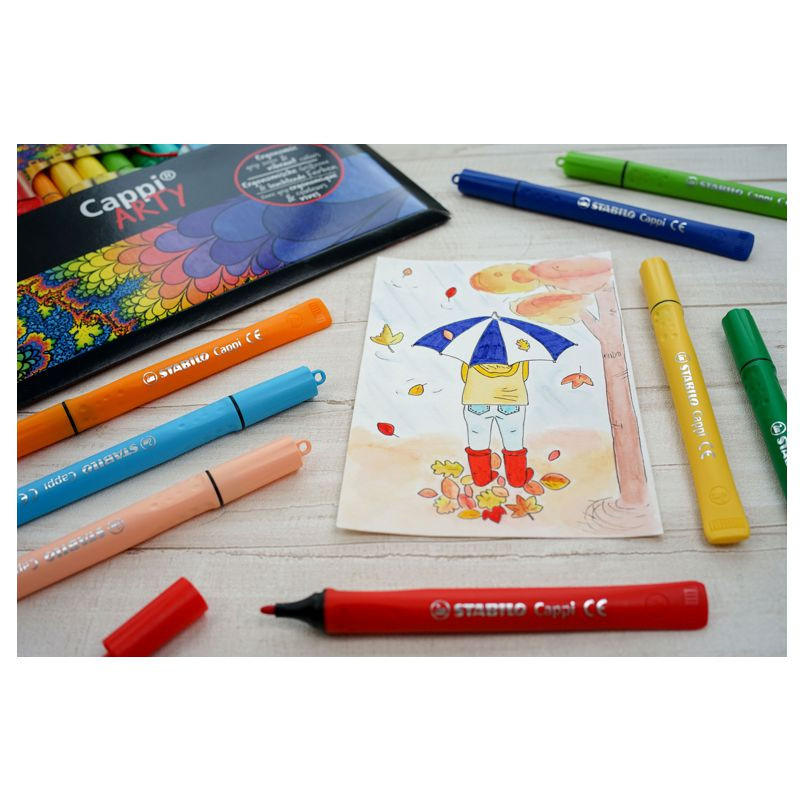 Preview: Filzstift mit Kappenring - STABILO Cappi - ARTY - 18er Pack - mit 18 verschiedenen Farben
