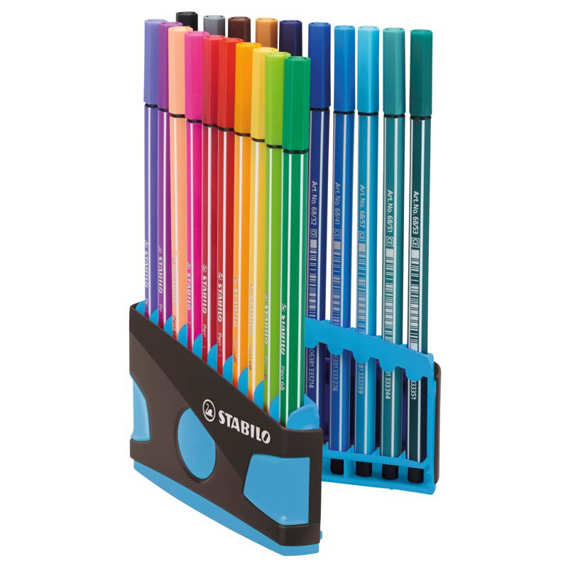 Preview: Premium-Filzstift - STABILO Pen 68 Colorparade - 20er Tischset in anthrazit/hellblau - mit 20 verschiedenen Farben